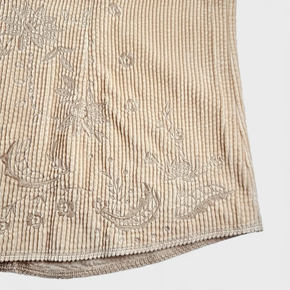 J.Jill Womens Medium Khaki Sand Corduroy Embroidered Floral Button Down Jacket - Picture 4 of 13
